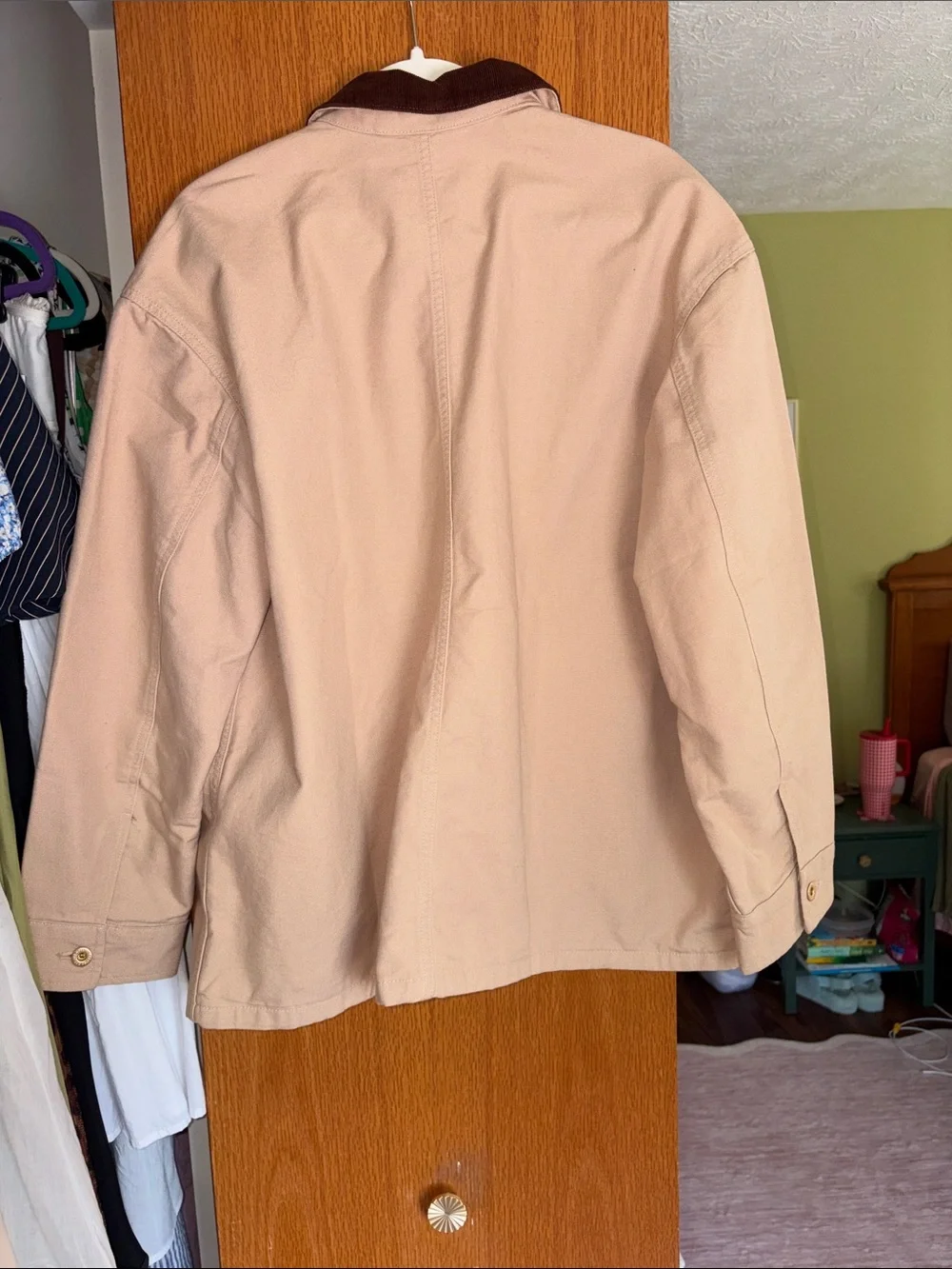 Utility Jacket with Contrast Corduroy Collar - Tan - Picture 9 of 9